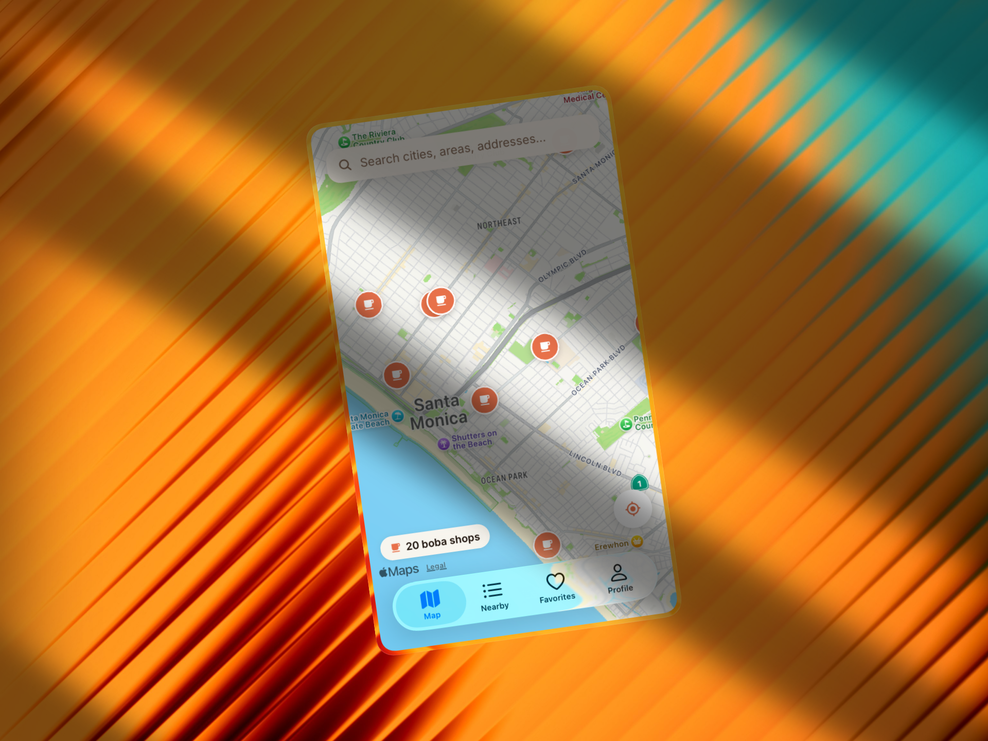 Boba Finder map showing nearby boba shops